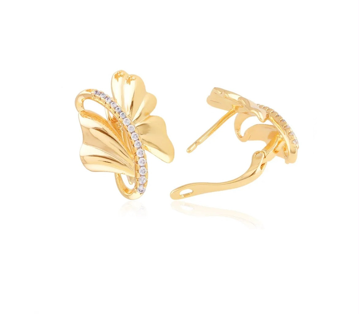 Kolczyki złoty liść cyrkonia 34759